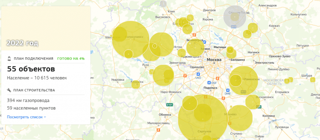 Интерактивная карта газификации московской области мособлгаз